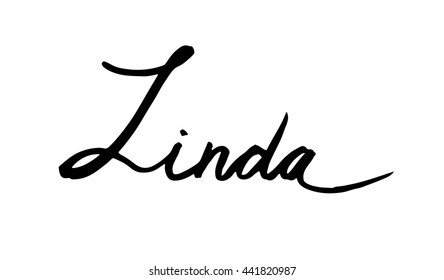 Linda. Vector illustration. Female name.Black and white graphic. Lettering. Handwritten letters. Good for invitation cards etc.