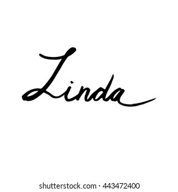 Linda. Vector illustration. Female name.Black and white graphic. Lettering. Handwritten letters. Good for invitation cards, textile printing etc.