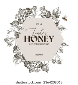 Linden honey vector label template