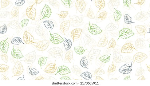 Linden leaves outline vector seamless pattern graphic design. Floral hand drawn background. Birch or linden foliage textile print. Autumn organic doodle leaves wrapping paper pattern. Botany design.