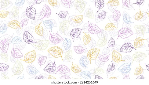 Linden leaves outline vector seamless pattern graphic design. Floral hand drawn background. Birch or basil foliage textile print. Autumn organic doodle leaves wrapping paper pattern. Minimal canvas 