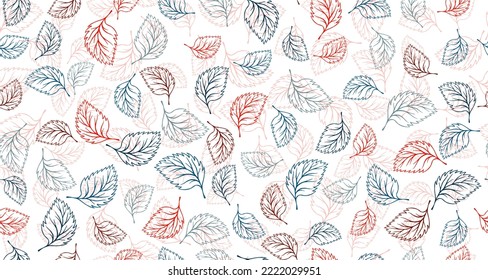 Linden leaves outline vector seamless pattern graphic design. Floral hand drawn background. Birch or basil foliage textile print. Autumn organic doodle leaves wrapping paper pattern. Houseplant leaf