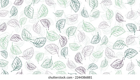 Linden leaves outline vector seamless pattern graphic design. Floral hand drawn background. Birch or basil foliage textile print. Autumn organic doodle leaves wrapping paper pattern. Minimal canvas 