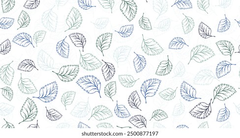 Hojas de tilo contorno de Vector sin patrón de Diseño gráfico. Fondo dibujado a mano floral. Estampado textil de follaje de abedul o tilo. Modelo orgánico del papel de envoltura de las hojas del doodle del verano. Diseño de botánica.