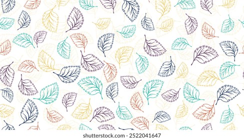 Hojas de tilo contorno de Vector sin patrón de Diseño gráfico. Fondo dibujado a mano floral. Estampado textil de follaje de abedul o albahaca. Modelo orgánico del papel de envoltura de las hojas del doodle del verano. Diseño ecológico.