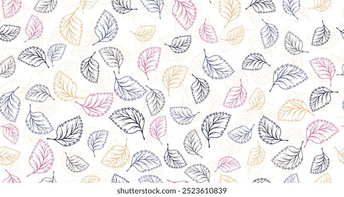 Hojas de tilo contorno de Vector sin patrón de Diseño gráfico. Fondo dibujado a mano floral. Estampado textil de follaje de abedul o tilo. Modelo orgánico del papel de envoltura de las hojas del doodle del verano. Diseño ecológico.