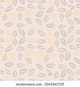 Hojas de tilo contorno de Vector sin patrón de Diseño gráfico. Fondo dibujado a mano floral. Estampado de tela de albahaca o tilo. Hojas de doodle orgánicas de verano