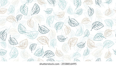 Linden leaves outline vector seamless pattern graphic design. Floral hand drawn background. Birch or basil foliage textile print. Summer organic doodle leaves wrapping paper pattern. Eco design.