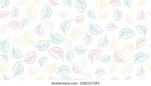 Linden leaves outline vector seamless pattern graphic design. Floral hand drawn background. Birch or linden foliage textile print. Summer organic doodle leaves wrapping paper pattern. Botany design.