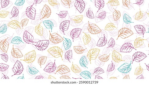 Linden leaves outline vector seamless pattern graphic design. Floral hand drawn background. Birch or linden foliage textile print. Autumn organic doodle leaves wrapping paper pattern. Botany design.