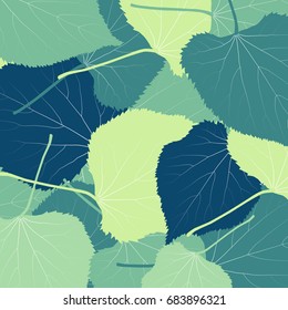 Linden leaves vector abstract background with retro green colors