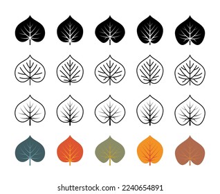 Linden leaves vector line icons. Nature and ecology. Linden, leaves, plant, vector, icons, drawing, leaves and more. Isolated collection of leaves linden for websites icon on white background.