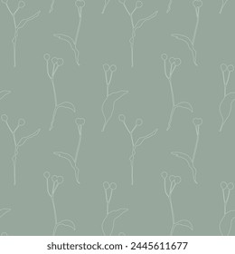 Linden outline pattern, branch linden seed silhouettes set.