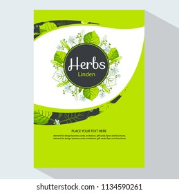  Linden vertical banners, vector illustration with round flower frame of Linden leaves and flowers. Tea Branding Element for design line art decorative linden for design herbal tea, food menu 