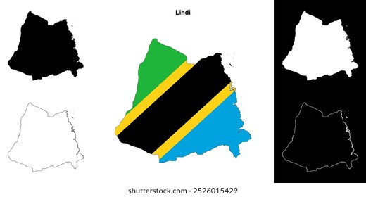 Lindi region outline map set