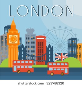 Lindon city background in flat style vector illustration