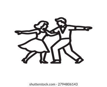 Lindy Hop Dance Illustration, Vector Line Art of Couple Dancing