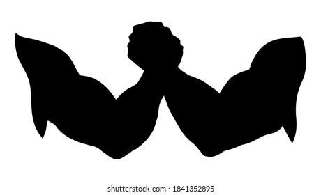 Line 2 human friend finger team compete win on white text space. Dark ink hand drawn rival match vs meet logo pictogram emblem insignia design in vintage art contour cartoon print style. Closeup view