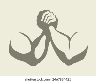 Line 2 human friend finger team compete win on white text space. Outline black ink hand drawn rival match vs meet logo pictogram emblem design in vintage art doodle cartoon print style. Closeup view