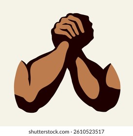 Line 2 human friend finger team compete win on white text space. Outline black ink hand drawn rival match vs meet logo pictogram emblem design in vintage art doodle cartoon print style. Closeup view
