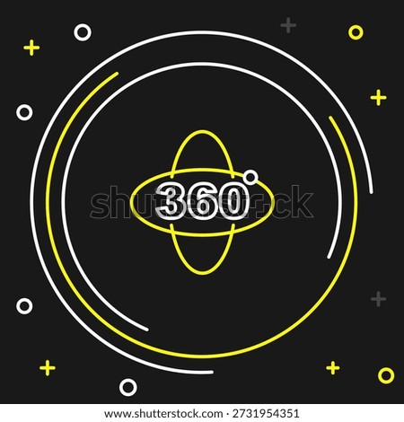 Line 360 degree view icon isolated on black background. Virtual reality. Angle 360 degree camera. Panorama photo. Colorful outline concept. Vector
