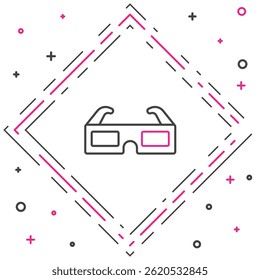 Linha 3D cinema óculos ícone isolado no fundo branco. Conceito de contorno colorido. Ilustração de vetor