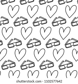 line 3d glasses and heart symbol background