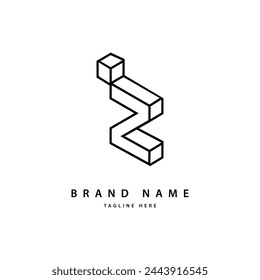Line 3d letter z logo design template vector