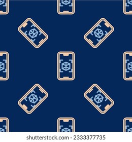 Line 3d modeling icon isolated seamless pattern on blue background. Augmented reality or virtual reality.  Vector