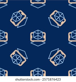 Line 3d modeling icon isolated seamless pattern on blue background. Augmented reality or virtual reality.  Vector