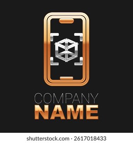 Line 3d modeling icon isolated on black background. Augmented reality or virtual reality. Colorful outline concept. Vector