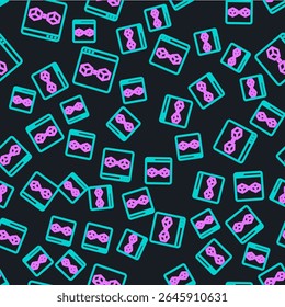 Line 3D printer perfect copy icon isolated seamless pattern on black background. 3d printing.  Vector