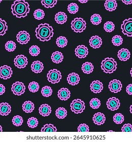 Line 3D printer setting icon isolated seamless pattern on black background. 3d printing.  Vector