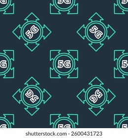 Line 5G new wireless internet wifi connection icon isolated seamless pattern on black background. Global network high speed connection data rate technology.  Vector