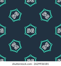 Line 5G new wireless internet wifi connection icon isolated seamless pattern on black background. Global network high speed connection data rate technology.  Vector