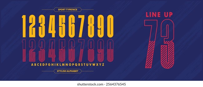 Line Up 73: Vibrant blue, red, and yellow jersey with bold wavy textures. Eye-catching design, ideal for unique team branding. Includes alphabet and numbers for complete customization.