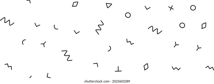 Line 80s Website Pattern. Fun Fashion Texture. Line Abstract Circle. Modern Set Painting Background Paper Monochrome Wallpaper Curve. Flat Seamless Doodle. 1980s Geometric Print. Fabric Dash Ornament.