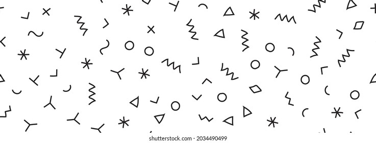 Line 90s Textile Texture. Fun Memphis Element. Vector Set Painting Background Cool Creative Design. Line Abstract Square. Party Geometric Shape. Funky Monochrome Wallpaper Drawn. Vector Dash Triangle.
