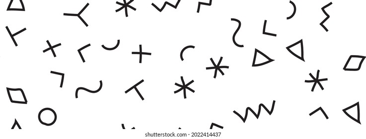 Line 90s Vintage Pattern. Fun Fashion Concept. Trendy Set Scribble Background Random Form Ornament. Funky Geometric Shape. Cool Abstract Design. Paper Decorative Wallpaper Angle. Line Seamless Figure.