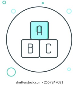 Line ABC blocks icon isolated on white background. Alphabet cubes with letters A,B,C. Colorful outline concept. Vector