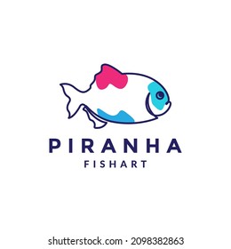 line abstract colorful fish piranha logo symbol icon vector graphic design illustration idea creative