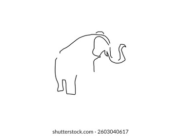 line abstract illustration depicting people joyfully playing with an elephant in the water, set against the backdrop of a traditional Thai temple.