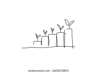 line abstract illustration of a person watering a plant, symbolizing growth, sustainability, and care for the environment, representing Earth Day’s