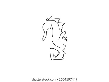 line abstract illustration of a seahorse symbol, representing marine life