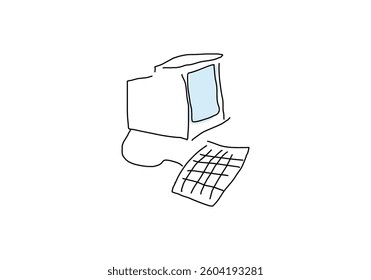 line abstract illustration of a vintage computer