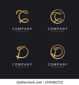 Line abstract letter C and D with gold color logo template