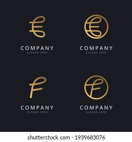 Letra de línea abstracta E y F con plantilla de logotipo en color oro