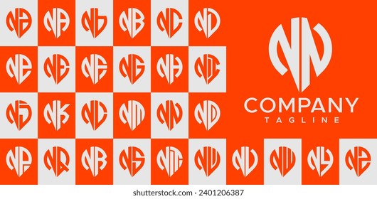 Line abstract marker pin letter N NN logo design set