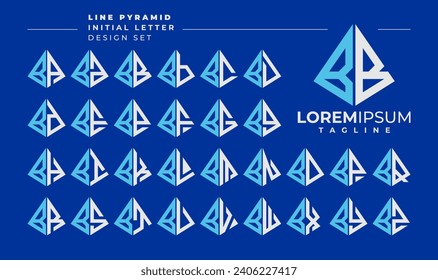 Line abstract pyramid initial letter B BB logo design set