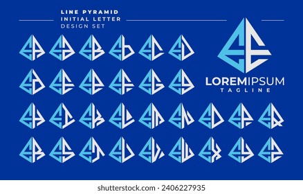 Line abstract pyramid initial letter E EE logo design set